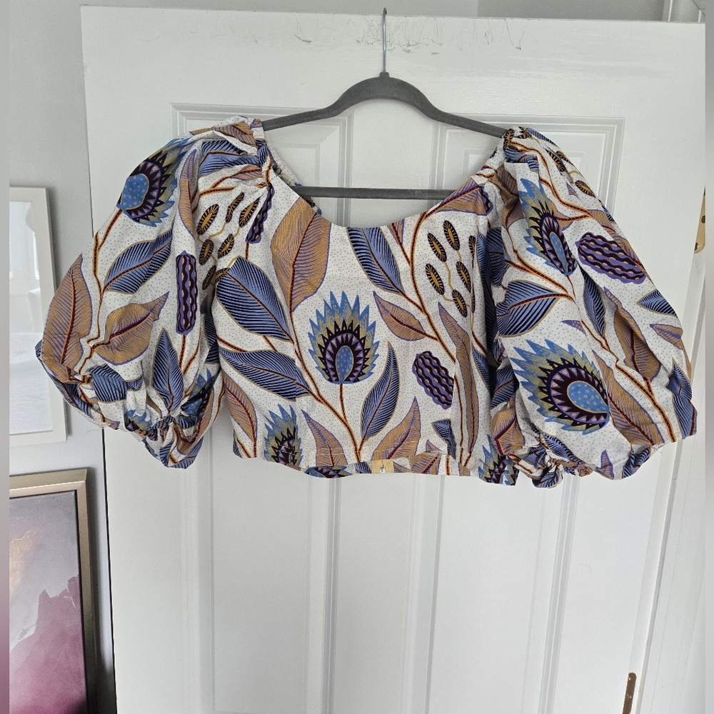 Sika Blue and Purple Floral Top with Elegant Botanical Design